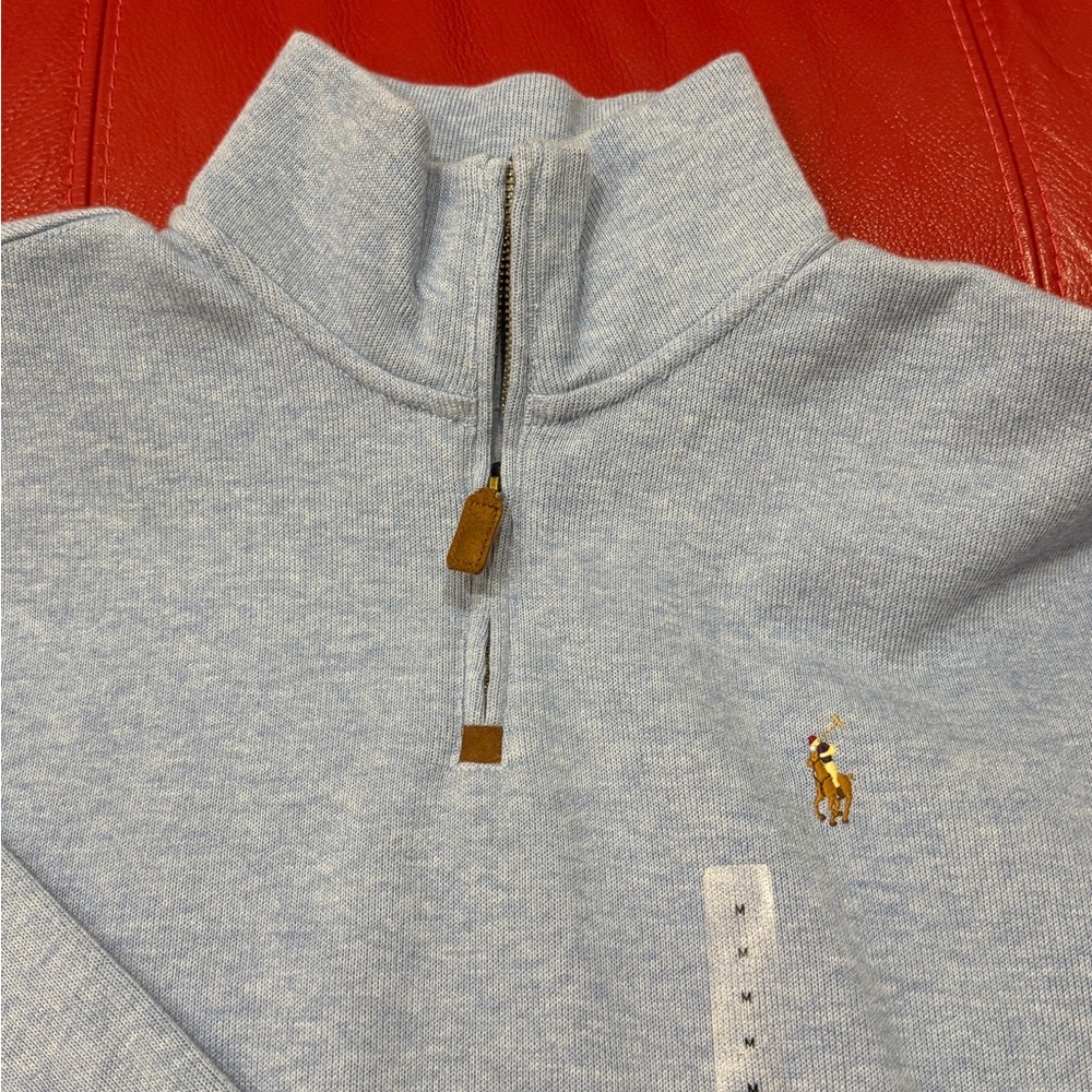 NWT. Ralph Lauren Men's Light Blue Zip-Up Sweater. Medium.